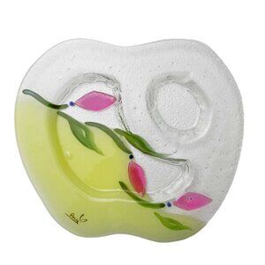 Meir Cohen Frosted Hand Made Art Glass Apple-Shaped Compartment Dish